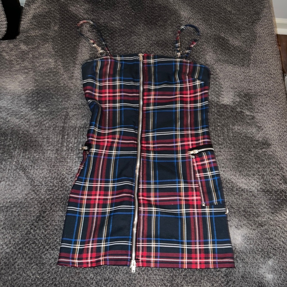 Vintage 90s punk zipper dress by DOGPILE! Medium. Plaid. Real pockets